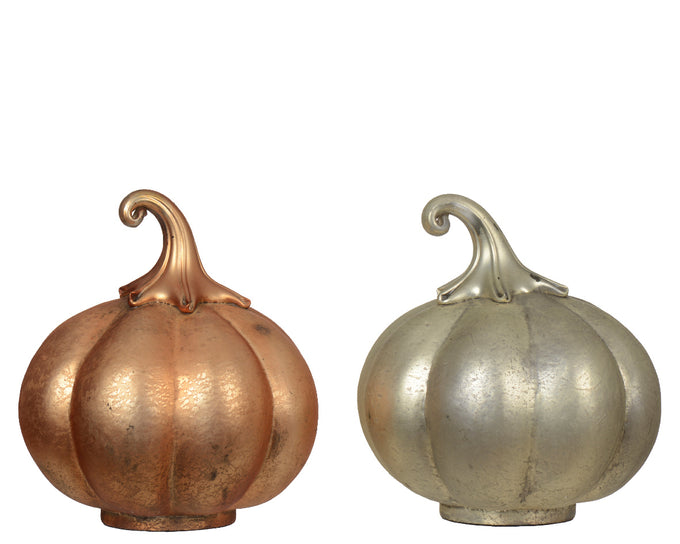 Ocre Gold or Silver Matte Glass Pumpkin, 12.75cm x 14cm, decorative fall decor, Keans Claremorris