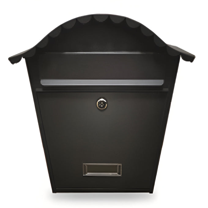 Manor Grain Black Traditional Steel Postbox with cast aluminium door, lock, and rainproof letterflap – Keans Claremorris