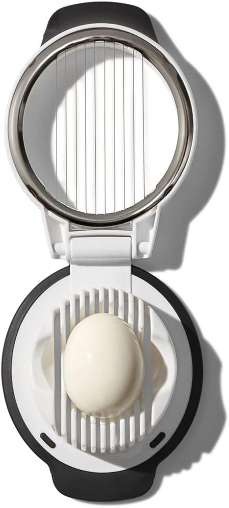 Oxo Egg Slicer with stainless steel wires for even slicing, perfect for salads and snacks – available at Keans Claremorris.