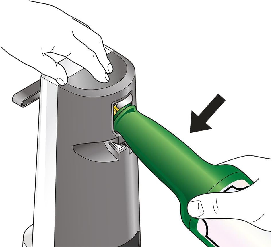 Kenwood Electronic Can Opener CAP80.000WH shown opening a bottle cap with hands pressing the top button