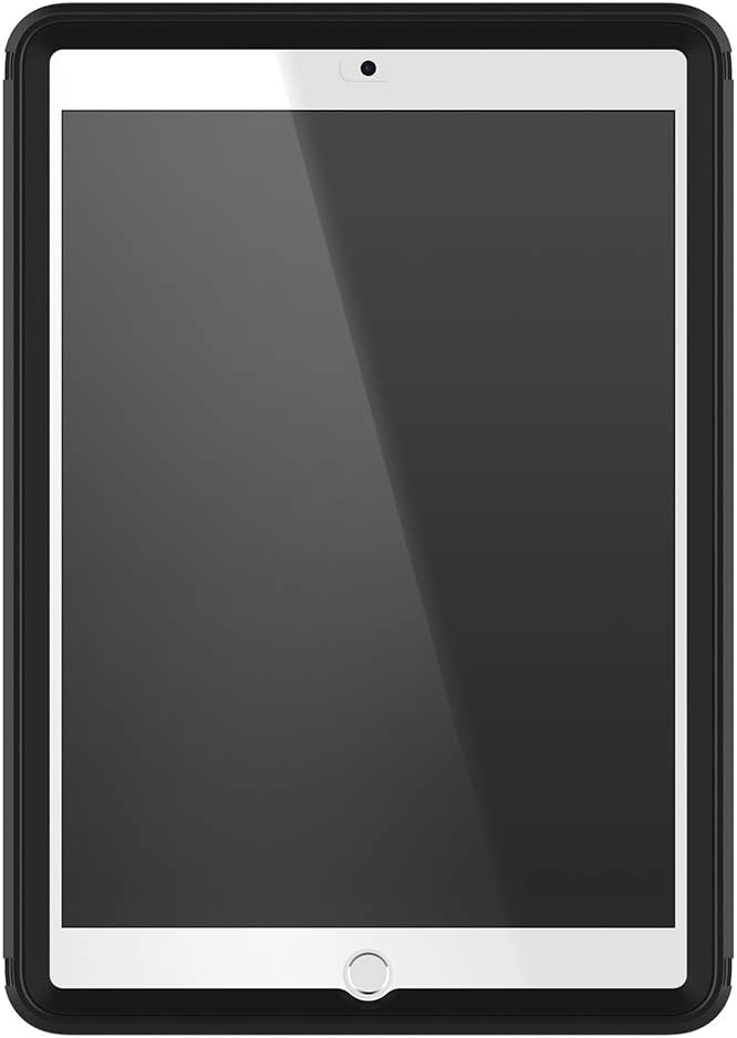 Apple iPad 10.2-inch in black OtterBox Defender protective case, front view with screen off