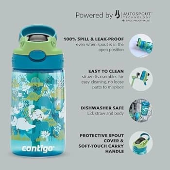 Contigo EasyClean AUTOSPOUT Kids Water Bottle 420ml - Green Dinoboy - Image 2