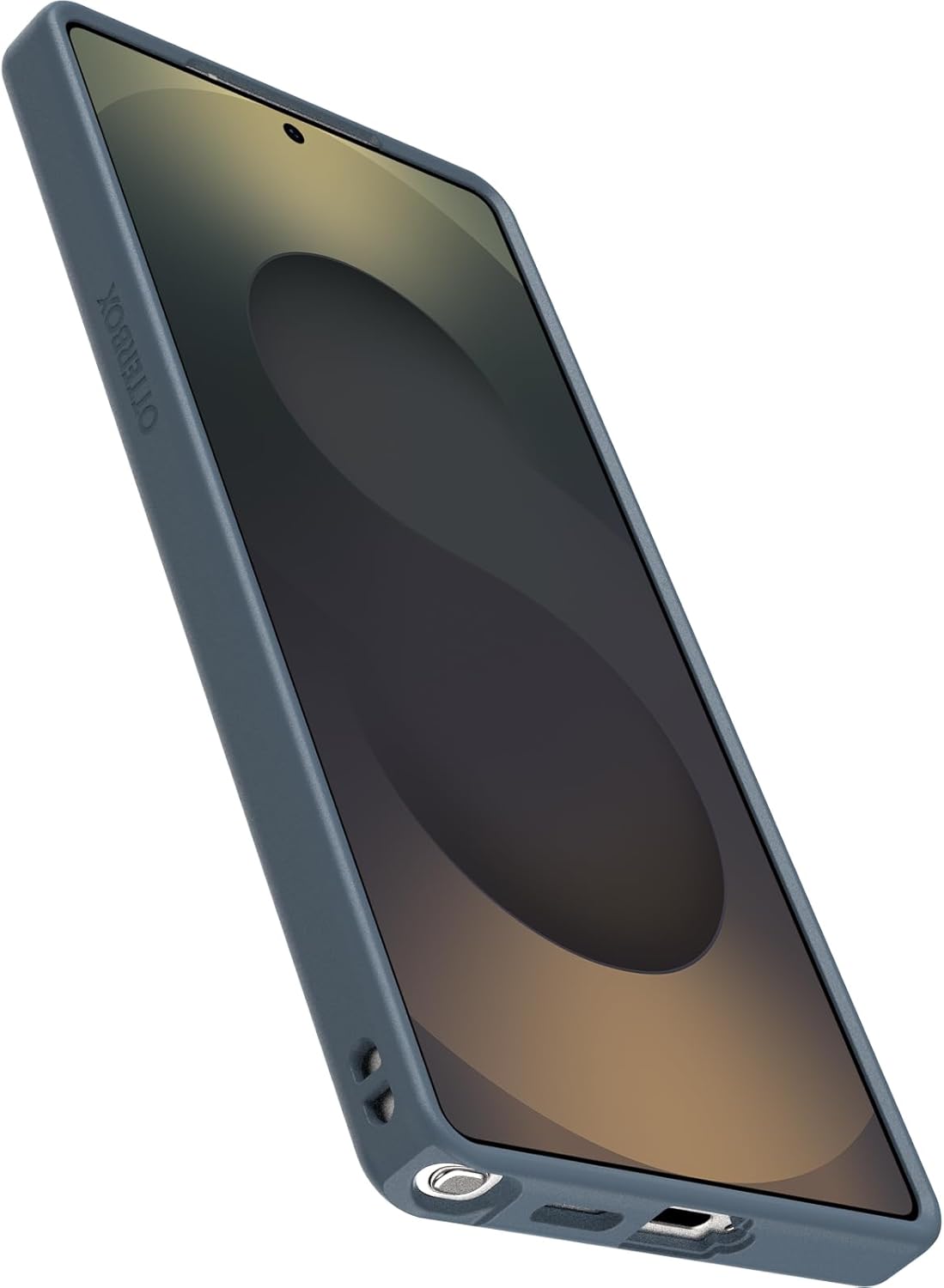 Samsung Galaxy S25 Ultra in blue OtterBox Symmetry Series case shown from front angled view