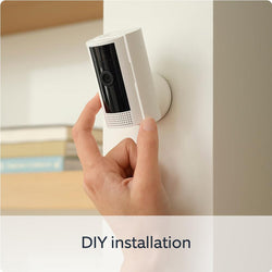 Ring Indoor Camera White 2nd Gen, compact security camera with HD video, motion detection – available at Keans Claremorris.