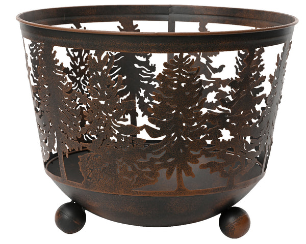 Brown antique iron firepit with tree cutout, matte finish, indoor/outdoor, 45x45x35cm - Keans Claremorris