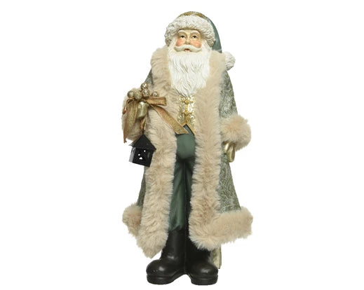 Santa Figurine with Lantern Green H.30cm - Image 1