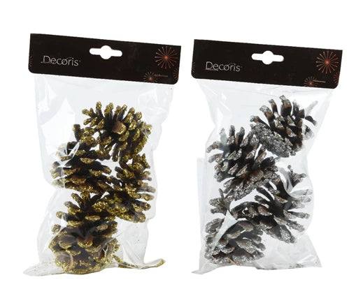 Decorative Pinecones – Silver or Gold (Pack of 4)