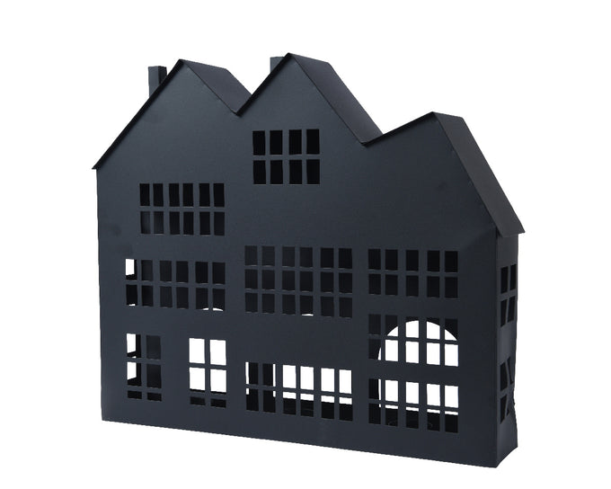 Black Iron Tealight Holder – Cut-Out House Design 37cm - Image 1