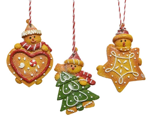 Polyresin Gingerbread Decoration Figure 11.3cm, festive holiday décor, 3 assorted designs, sold separately – Keans