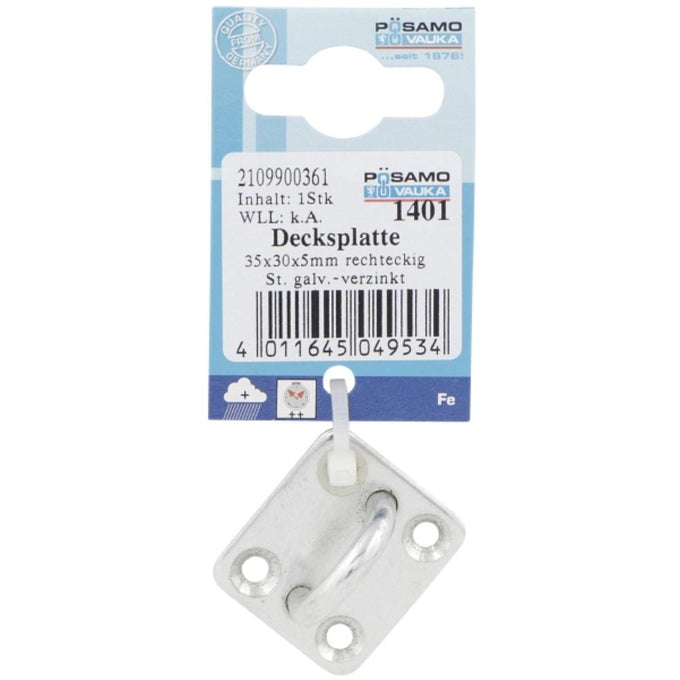 Posamo Eye Plate 40x35x6mm square stainless steel, zinc plated with wire strap and 4 boreholes – Keans Claremorris