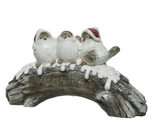 Decorative white frost polymagnesium bird on branch sculpture, 54x17x29cm, perfect for shelves – Keans Claremorris