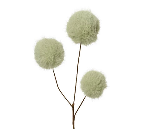 Faux Fur Spray on Stem with 3 Fluffy Bulbs h70cm - Image 1