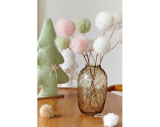 Faux Fur Spray on Stem with 3 Fluffy Bulbs h70cm - Image 2