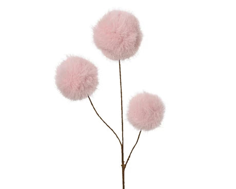 Spray On Stem Faux Fur – 3 Fluffy Bulbs (Soft Pink) h70cm - Image 1