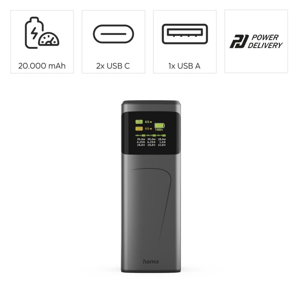 Hama 65W 20000Mah 2 Usb-C Usb-A Pd | 536525 - Image 5