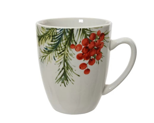 Porcelain Christmas Mug – Leaf & Berry Pattern - Image 1