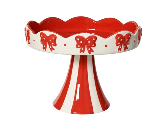 Handmade Cake Stand with Bows Design – Red/White