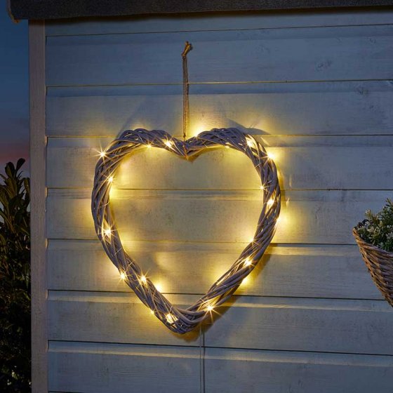 Solar In-Lit Firefly Heart 40cm with 30 warm white solar LED lights, 4m cable, hanging loop – Keans Claremorris.