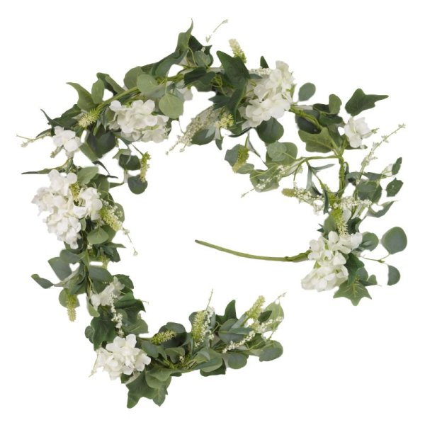 Heavenly Hydrangea Garland 180cm, vibrant artificial flowers, weather-resistant, perfect indoor/outdoor décor – Keans