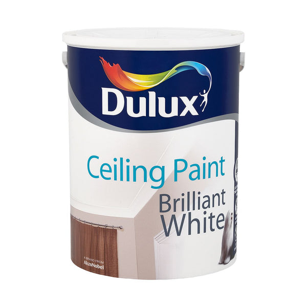 Dulux Brilliant White 5L Matt Ceiling Paint, water-based, low VOC, interior use, 13-15 sqm/L coverage – Keans Claremorris