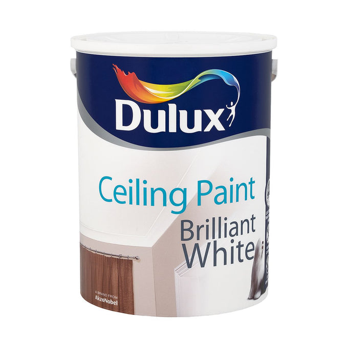 Dulux Brilliant White 5L Matt Ceiling Paint, water-based, low VOC, interior use, 13-15 sqm/L coverage – Keans Claremorris
