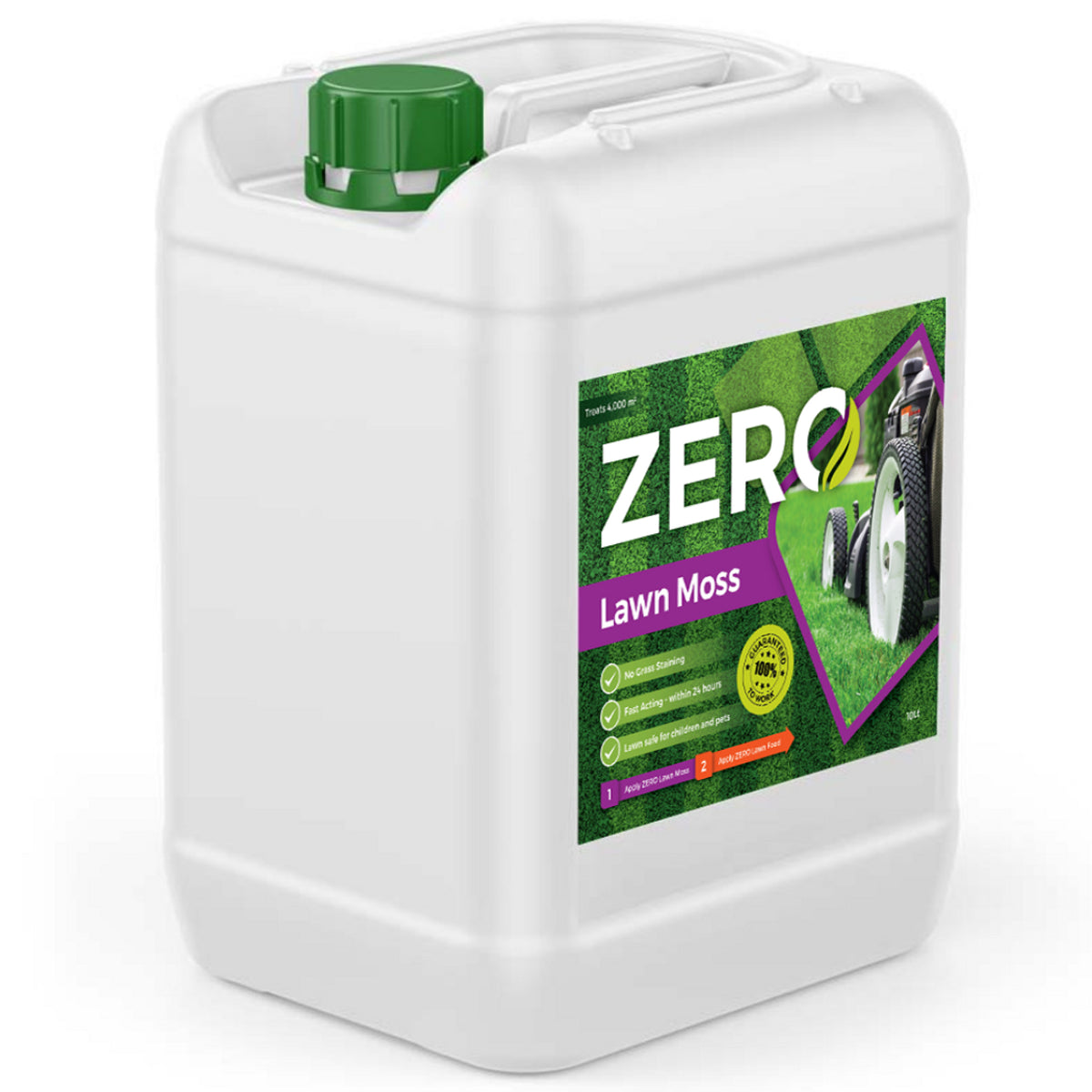 Zero Liquid Lawn Moss Remover 10L – Fast acting, easy mix, covers 1 acre, 6% Ferrous Citrate – Keans Claremorris