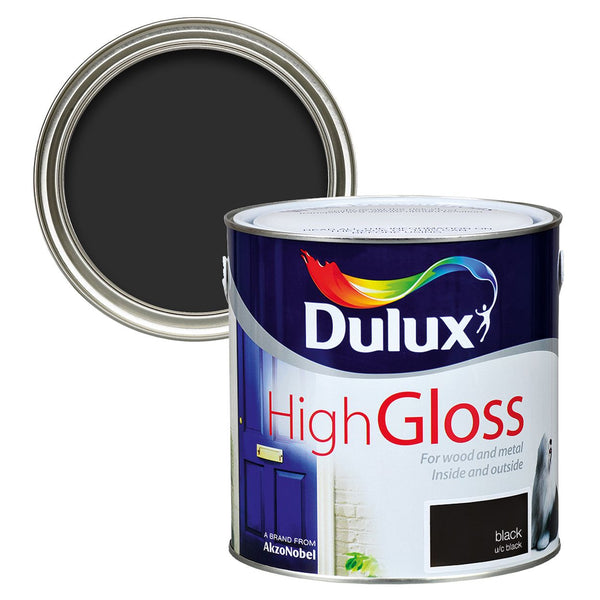 Dulux Hi-Gloss Black 2.5L paint, solvent-based, durable high gloss finish for interior/exterior wood and metal – Keans