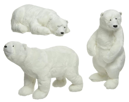 White plastic polar bear figurine, 16cm tall, 3 assorted poses, durable decor by Keans Claremorris.