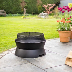 Vigor Firepit by Keans Claremorris, modern perforated steel firepit with 360° flame view, powder-coated black finish, easy