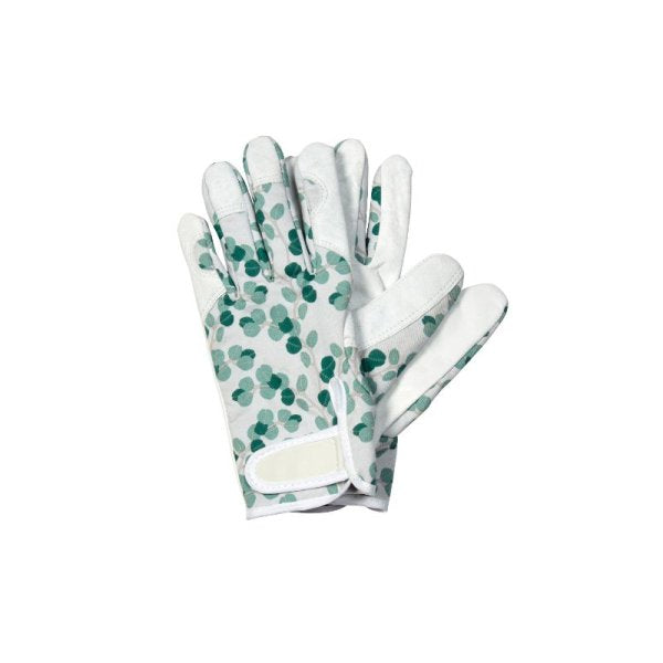 Eucalyptus Smart Gardeners M8 leather gloves with ergonomic fit and dexterity, available at Keans Claremorris.