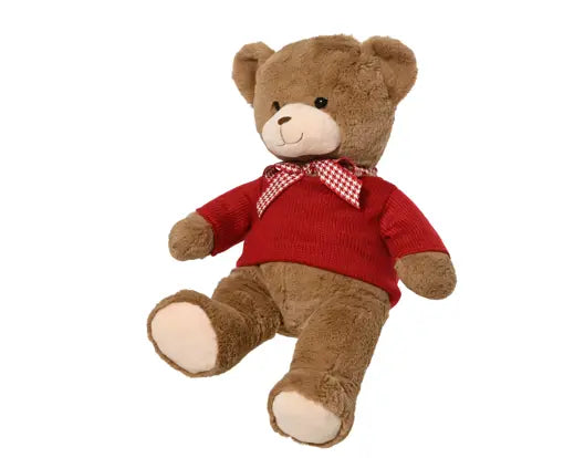 Christmas Teddy Bear with Red Sweater and Check Bow 22cm - Image 1