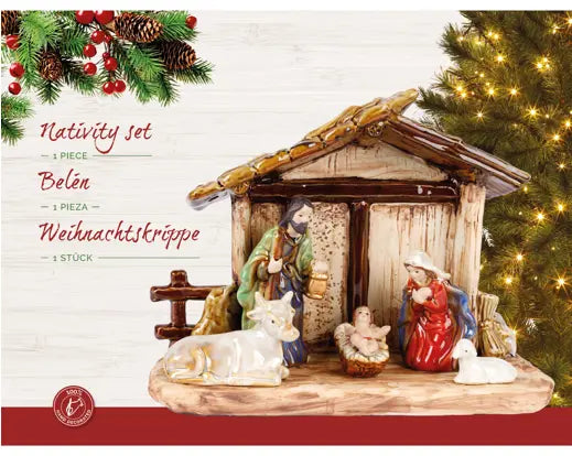 Porcelain Nativity Set with Stable – Glazed Multi | 27 x 11 x 20cm - Image 3
