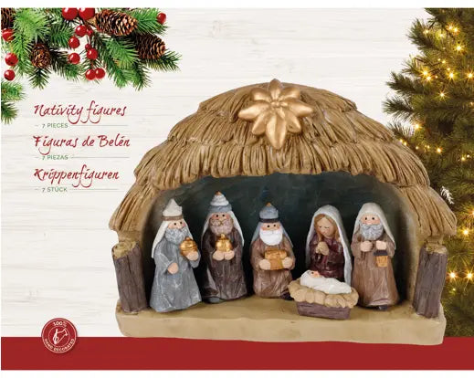 Christmas Nativity Set with Stable – 7 Piece Polyresin Set - Image 3