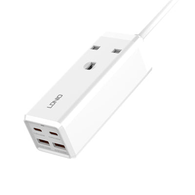 LDNIO 65W UK Power Strip with 1 socket, 2 USB-C, 2 USB-A ports, 2m cable – fast charging, fire-proof, Keans Claremorris
