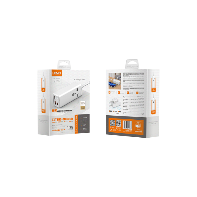 LD 65W 1 Gang Power Strip with 2 USB-C and 2 USB-A Ports - Fast Charging, Keans Claremorris