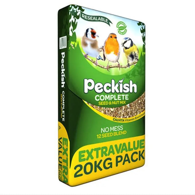 Peckish Complete Wild Bird Seed & Nut Mix 20kg with 12 ingredients and Calvita® vitamins for healthy, energetic garden birds