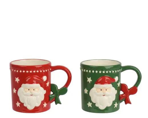 Glazed Santa Mug with Bow Handle detail – Red or Green - Image 1