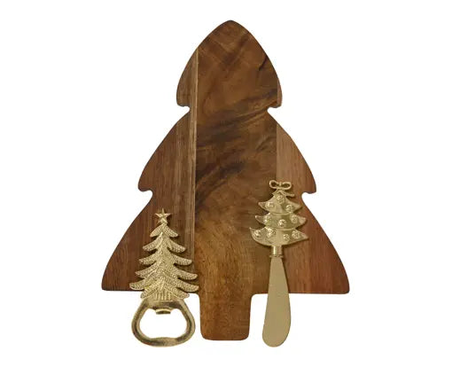 Christmas Acacia Serving Board Gift Set – Cheese Knife & Bottle Opener - Image 2