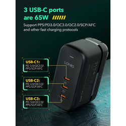 LD 65W GAN 3-Port USB-C Charger 1M Cable fast charging - Keans Claremorris