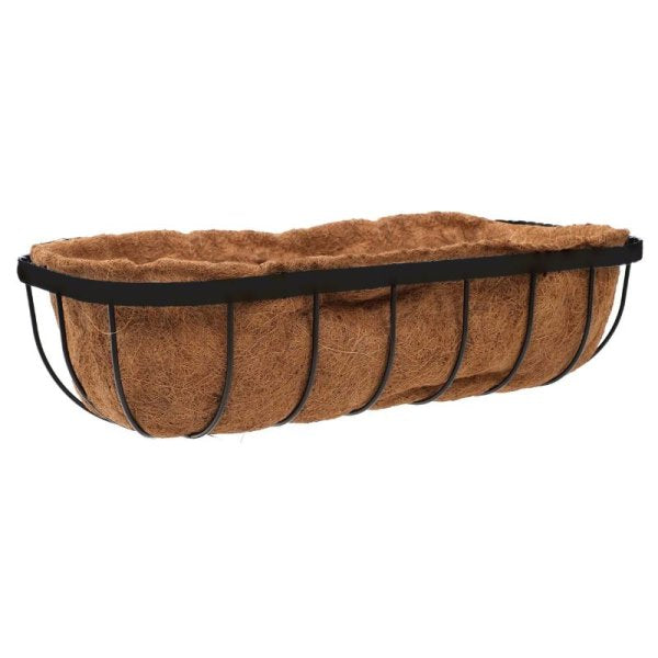 24in Saxon Wall Trough metal hanging basket with coco liner, 26L capacity, powder coated steel – Keans Claremorris