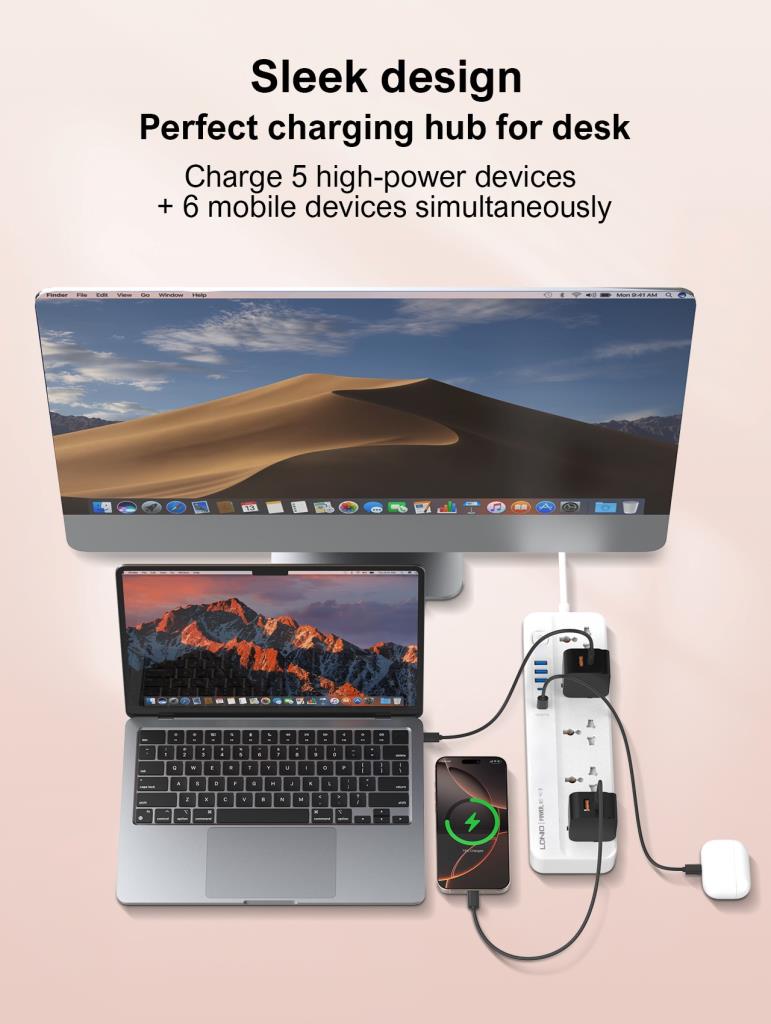 Ldnio 5 Gang Socket & Usb Ports 2500W | 603789 - Image 3