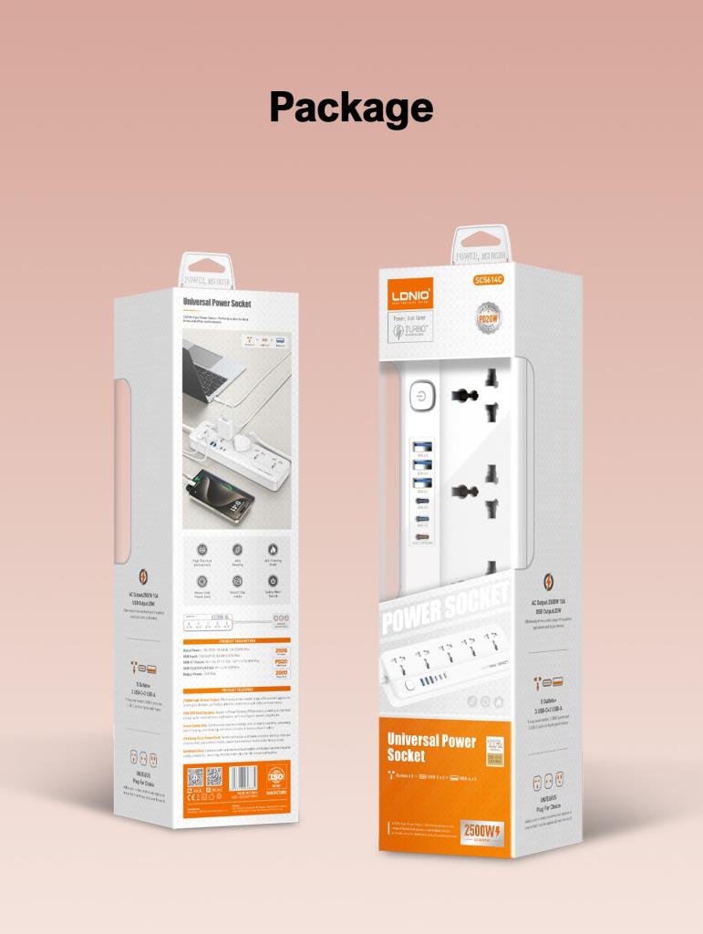 Ldnio 5 Gang Socket & Usb Ports 2500W | 603789 - Image 4