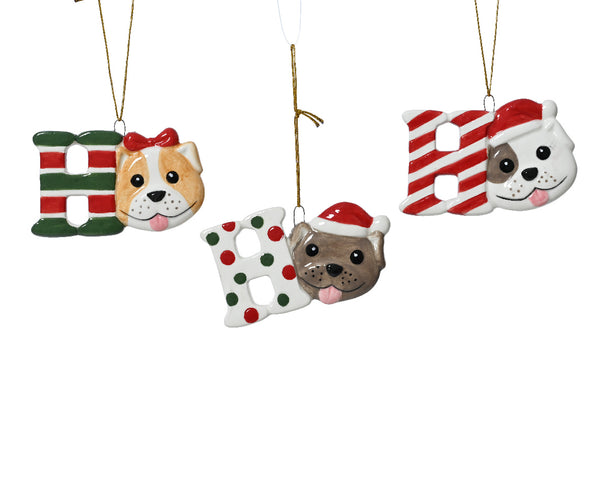 Multi “Ho Ho Ho” ceramic dog hanger, 9cm, festive green-red design, 3 styles, perfect Christmas decor – Keans Claremorris
