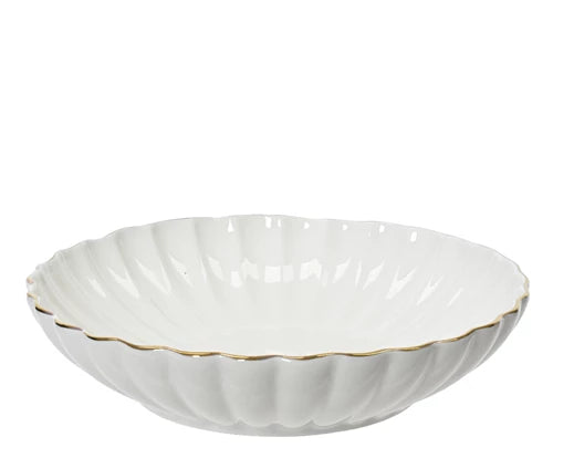 Porcelain Bowl – Round with Shiny Corolla Design & Gold Rim 20cm