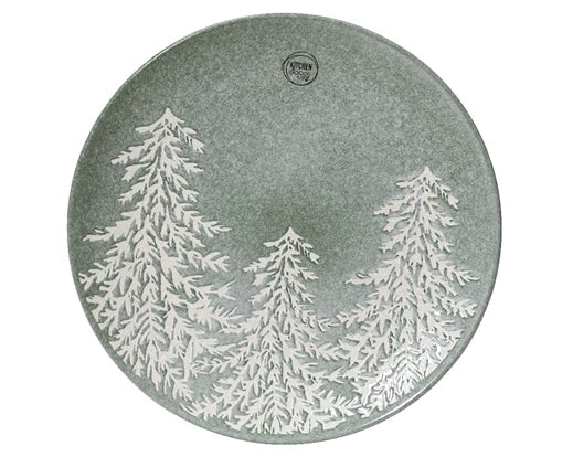 Stoneware Dinner Plate – Round with Reactive Glaze &amp; Tree Embossed Design