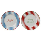 Porcelain Christmas Breakfast Plate – Striped Rim & Text (2 Assorted)