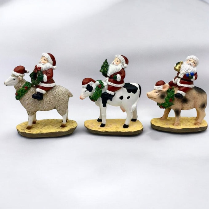 Santa on Cow / Pig / Sheep – 3 Assorted - 12 cm - Image 1