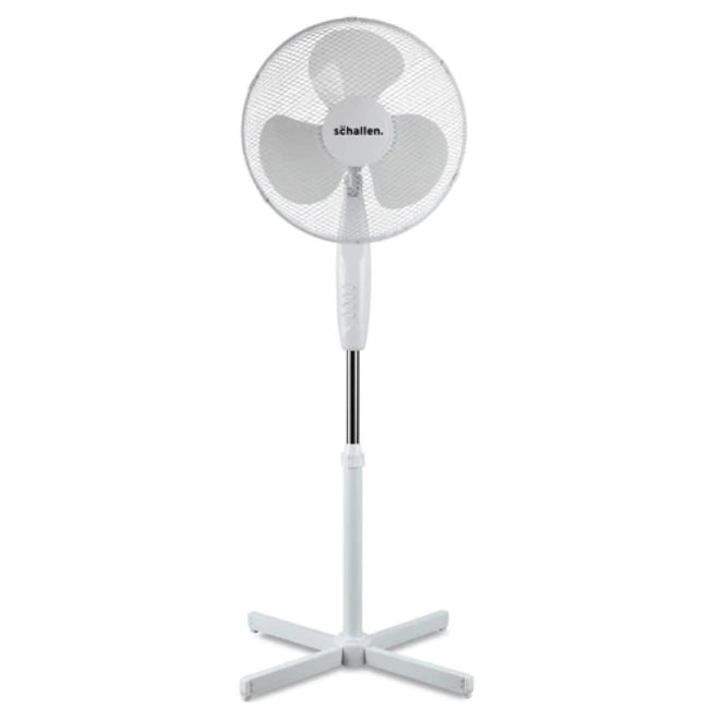 16" white Schallen pedestal oscillating fan with adjustable height, 3 speeds, tilt head, quiet operation – Keans Claremorris
