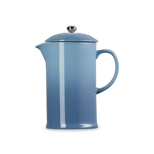 Le Creuset Stoneware 1L Cafetière in Chambray blue, durable design, available at Keans Claremorris.