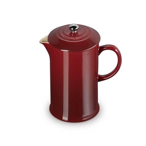 Le Creuset Stoneware 1L Cafetière in Garnet red, durable French press coffee maker – available at Keans Claremorris.